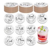 Hushee 50 Pcs Christian Church Coasters Gifts with Bible Verses 4" Christian Cork Drink Coasters Set Bulk for Adults Home Indoor Pastor Teacher Family Sunday Church Present (Marbling)
