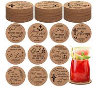 Hushee 50 Pcs Christian Church Gifts Bulk Coasters with Bible Verses 4" Christian Coasters Bulk Christian Cork Drink Coasters Set for Adults Home Indoor Pastor Teacher Family Sunday Church Present