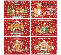 Hushee 6 Pcs Christmas Placemats 12" x 18" Washable Dining Table Mats Heat Resistant Xmas Place Mats Retro Santa Cardinal Nutcracker Printed for Kitchen Xmas Party Winter Home Decoration (Gingerbread)