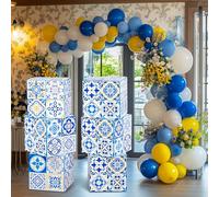Hushee 6 Pcs Large Amalfi Coast Party Decorations Boxes, 12 Inch Amalfi Coast Cardboard Box Capri Lemon Backdrop Bowl Party Decor Props Boxes for Birthday Baby Shower Wedding Supplies