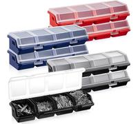 Hushee 6 Pcs Screw Organizer Box with Lid 4 Compartments, Blue,Red,Black | Small Parts Organizer, Stackable Hardware Plastic Organizer for Nuts Screws Nails, Workbench Garage Tool Sorting Bins