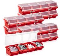Hushee 6 Pcs Screw Organizer Box with Lid 4 Compartments, Red | Small Parts Organizer, Stackable Hardware Plastic Organizer for Nuts Screws Nails, Workbench Garage Tool Sorting Bins