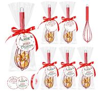 Hushee 6 Sets 10 Inch Christmas Whisk Gifts Include Silicone Wire Whisk with Stainless Steel Handle Cards Bags Ribbons, Egg Beater for DIY Favor Neighbor Employee Xmas Stocking Stuffer