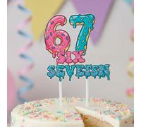 Hushee 67th Birthday Cake Topper Ice Cream 67 Happy Birthday Party Decorations Pink&blue Six Seven Cake Topper for Anniversary Party Decorations
