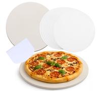 Hushee 9 Inch Round Small Pizza Stone with Scraper and 100 Pcs Parchment Paper Cordierite Cooking Baking Stone Thermal Shock Resistant up to 1400°f Bread Baking Stones for Oven Grill for BBQ RV Camp