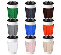 Hushee 9 Pcs Knitted Coffee Cup Cozy Sleeve Reusable Coffee Mug Cozy Crochet Elastic Coffee Cup Sleeves Travel Mug Sweater for Coffee Tea Ice Hot Drink for Women Men Gift, 9 colors, DUN-HUSHEE-943
