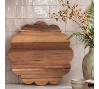 Hushee Acacia Wood Scalloped Decorative Cutting Board 11.8 Inch | Round, Wooden Display Plate, Kitchen, Scallop Edge, for Meat Cheese Bread Vegetables Fruits Serving Butcher Supplies