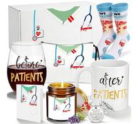 Hushee Before, After Patients Nurses Gifts Set, 11oz Coffee Mug, 15oz Wine Glass, Candle, Bag, Sock, Keychain and Appreciation Card for Doctors, Dentists, Hygienists, Physician Nurse W ifts
