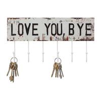 Hushee Farmhouse Wall Key Holder with 6 Hooks Vintage Love You Bye Sign Wall Decor Decorative Hook Rack Wood Rustic Key Holder Hooks Organizer Rack for Entryway Front Door Kitchen Hallway