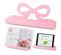 Hushee Pink Bow Cookbook Stand for Kitchen Counter Solid Wood Recipe Book Holder Coquettish Kitchen Decor Pink Countertop Book Holder Rack for Recipes Housewarming Gift, 18.7x8.7 Inch