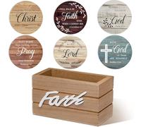 Hushee Wooden Coasters Set of 6 for Drinks with Bible Verses, Housewarming Gift for Home Christian Decoration, Farmhouse Religious Coasters with Holder for Kitchen Decoration, 4''(Classic Farmhouse)
