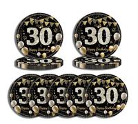 HUSHRICH 20Pcs 30 Birthday Paper Plates Tableware - 7”Black and Gold Tableware Paper Plates, Women Men Her Him Happy 30th Birthday Party Supplies
