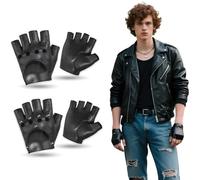 HUSHRICH 2Pairs Leather Punk Fingerless Gloves, Hollow Out Stylish Gothic Leather Studded Biker Gloves, Fancy Dress Costume Glove Cosplay Halloween Performance Accessories for Men Adult