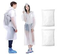 HUSHRICH 2Pcs EVA Reusable Rain Ponchos for Adults, Waterproof Thick & Wear-Resistant Rain Coat for Men Women, Portable Rain Poncho Family Pack with Drawstring Hood for Camping,Hiking, Travel