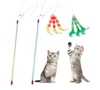 HUSHRICH 2Pcs Feather Teaser Cat Wand Toy, Cat Feather Toys, 30cm Interactive Cats Catcher and Exerciser Wand, Cats Teasing Sticks with Bells and Feathers Green Yellow