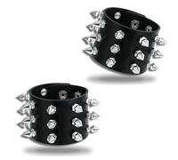 HUSHRICH 2Pcs Punk Studded Bracelet, Gothic Punk Rock Spiked Bracelets PU Leather Rivet Wristband Cuff Wrap Bangle Wrist Cuffs for Men Women 80s Emo Accessories
