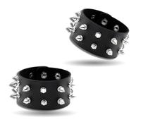 HUSHRICH 2Pcs Punk Studded Bracelet, Gothic Punk Rock Spiked Bracelets PU Leather Rivet Wristband for Men Women 80s Emo Accessories