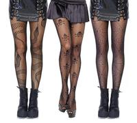 HUSHRICH 3Pairs Halloween Patterned Tights for Women, Spiderweb Snake Skull Fishnet Tights Ladies Pattern Pantyhose Stockings, Halloween Goth Mesh Stockings Womens