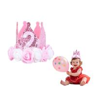 HUSHRICH Baby Girls 2nd Birthday Party Hat, Cute Flower Princess Girls 2 Years Crown, Adjustable Birthday Hat Baby Crown for Baby Girls 2nd Birthday Party Pink Flower (2 year)