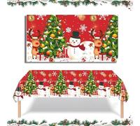 HUSHRICH Christmas Table Cloth, 137x274cm Rectangle Disposable Plastic Tablecloth Red Holly Santa Pattern, Xmas Dinner Tablecloths Table Decorations for Winter Holiday Xmas Party Decoration