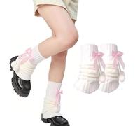 HUSHRICH Y2K Leg Warmers - Harajuku Kawaii Bow Tie Leg Warmers, 80s Y2k Ribbed Knit Legwarmers for Women Girls Ladies Fashion Ankle Warmers for Ballet Yoga Dance