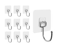 Hushtong 10PCS Self Adhesive Hooks Heavy Duty Wall Hooks 20kg (Max) Strong Large Size Sticky Hooks, Strong Clear Stick on Hooks Free Nail for Home Bathroom Kitchen and Office