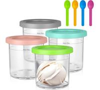 Hushtong 4 Pack Ice Cream Tubs for Ninja CREAMi Ice Cream Maker NC300UK NC300UKCP NC301 NC299AMZ Series, for Ninja Creamy Pint Containers Cups Replacement with Color Lids, BPA-Free & Dishwasher Safe