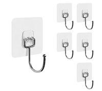 Hushtong Adhesive Hooks Heavy Duty Wall Hooks 20kg (Max) Self Adhesive Hooks,Strong Clear Stick on Hooks Free Nail for Kitchen,Home and Office,6Pack