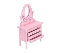 HUSHUI 1:12 Scale Dollhouse Dressing Table, Elegant Miniature Toilet Table with Mirror for Dollhouse Decor, Birch Material, 9.2cm (Pink)