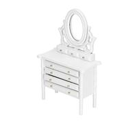 HUSHUI 1:12 Scale Dollhouse Dressing Table, Elegant Miniature Toilet Table with Mirror for Dollhouse Decor, Birch Material, 9.2cm (White)