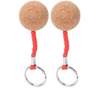 HUSHUI 2Pcs Floating Cork Keyring, Wooden Ball Key Ring for Water Sports, with Stainless Steel Ring, Keep Keys Afloat for Kayaking Sailing Boating Fishing (red rope)