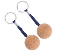 HUSHUI 2Pcs Floating Cork Keyring, Wooden Ball Key Ring for Water Sports, with Stainless Steel Ring, Keep Keys Afloat for Kayaking Sailing Boating Fishing (black rope)