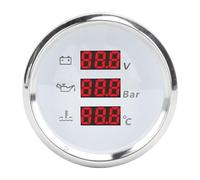 HUSHUI 52mm Digital Voltage Oil Pressure Water Temp Gauge, Red Backlight IP67 with Stainless Steel Bezel Anti Fog Glass, for Boat Yacht RV Truck Motorcycle 9 to 32VDC (White Dial Silver Bezel)