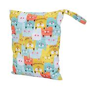 HUSHUI Baby Cloth Diaper Bag Reusable with 2 Zippered Pockets for Outing and Travel - Lightweight Knitted Printed Cloth, Size 35 X 30cm (Colorful Cats)