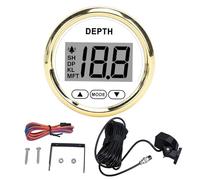 HUSHUI Boat Depth Gauge, Stainless Steel Anti Fog Glass LCD Display Backlight, with Alarm Function, for Yachts Fishing Boats Marine Vessels (80000242 PLD2-WG-FTM White Dial Gold Bezel)