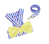 HUSHUI Dog Dress Harness Soft Cotton Striped Bow Decor for Spring Summer Pet Fashion 1 X Harness 1 X Leash (M)