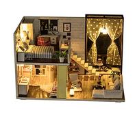 HUSHUI Dollhouse Kit Simple Style Miniature Doll House Assembly Toy Gift for Family Fun Experience Eco-Friendly Composite Wood 10.6 X 7.7 X 6.5in