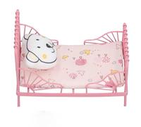 HUSHUI Dollhouse Metal Bed, 1:12 Miniature Bed with Bear Decoration and Cute Patterns, for Doll House Bedroom Decoration and Role Playing Games (Pink Bird Pattern)