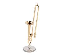 HUSHUI Dollhouse Trombone Model Exquisite Brass Miniature Musical Instrument for Dollhouse Decor 2.8cm/1.1in Base