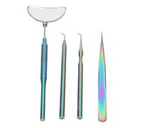 HUSHUI Eyelash Extension Tweezers Mirror Set Professional 360° Rotatable Stainless Steel Tool Kit for Eyelash Artists 4PCS (Colorful)