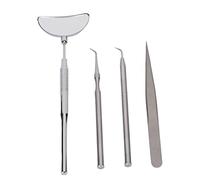 HUSHUI Eyelash Extension Tweezers Mirror Set Professional 360° Rotatable Stainless Steel Tool Kit for Eyelash Artists 4PCS (Silver)