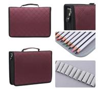 HUSHUI Large Capacity Pencil Case for Art Supplies and Stationery, Durable PU Leather and Fabric Organizer, 150 Slots for Students (Aubergine)
