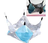 HUSHUI Pet Hammock for Small Animals, Durable Double Layer Canvas and Velvet Hanging Bed, Safe and Cozy Sleeping Bag for Guinea Pig, Mouse, Hamster (gray bunny)