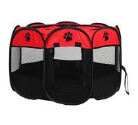 HUSHUI Pet Mesh Cage Durable 600D Oxford Cloth Lightweight Play Tent for Indoor/Outdoor Use, Spacious 8-Sided Design (Red)
