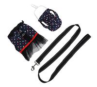 HUSHUI Pet Vest Harness Skrits with Leash, Cute Cotton Dress for Small Animals, Easy to Clean Blue Outfit, Summer Walking Accessory (GXBD04 blue S)