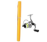 HUSHUI Portable Mini Pen Shape Fishing Rod, Ultra Light Aluminum Alloy Retractable Fishing Pole with Metal Spinning Wheel for Sea Fishing (Gold)