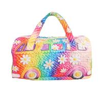 HUSHUI Quilted Duffle Bag Retro Floral Style Spacious Travel Bag for Weekend Getaways Gym Trips 18x9x9in