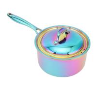 HUSHUI Stainless Steel Milk Pot Thickened for Cooking 2.4L with Lid Suitable for Induction and Electric (Blue)