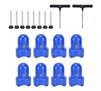 HUSHUI Trampoline Enclosure Pole Cap Kit with Durable T-Hook Pull Tool for Safe Use in Backyard Play Areas, Includes 8 Blue Caps and Screws