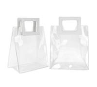 HUSHUI Transparent Gift Bags, 2pcs Sturdy Handbags for Gift Packaging, Clear Small Bags for Birthday Christmas Valentine's Day, 18 X 9 X 20cm